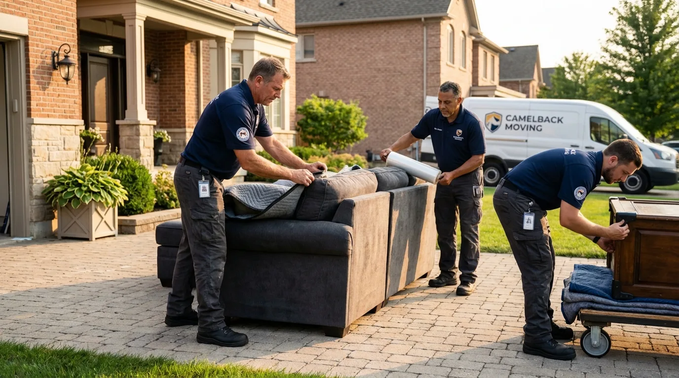 Large estate moving crew wrapping furniture in Texas City, TX